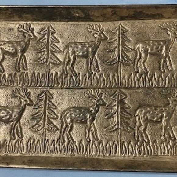 Other - Vintage-style Silver Plate Tray Deer & Evergreen Trees Embossed Repousse